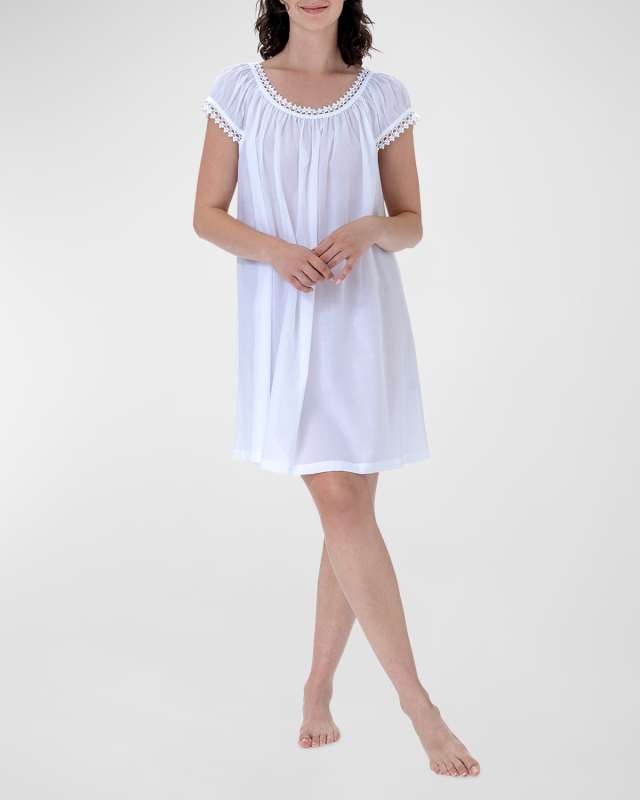 Monica-2 Ruched Lace-Trim Cotton Babydoll